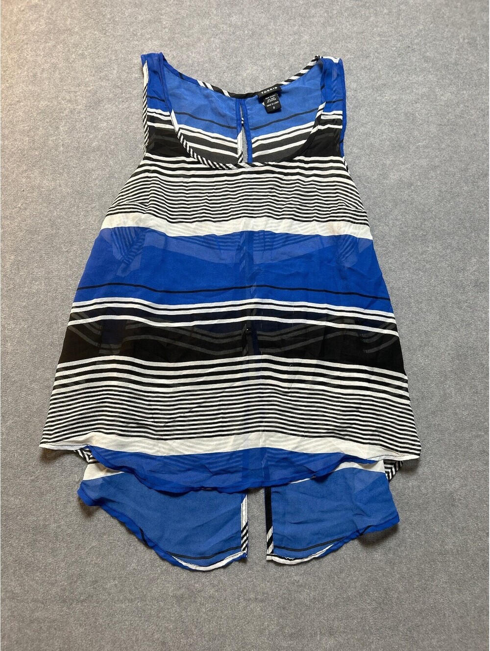 Torrid Womens Sleeveless Blouse Size 0 Blue Black Striped Chiffon Hi Low Top